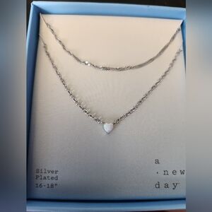 Silver Plated Opal Necklace Set